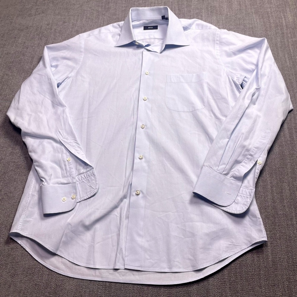 Hugo Boss Dress Shirt Mens 15.5 34/35 Light Blue Long Sleeve Formal Business